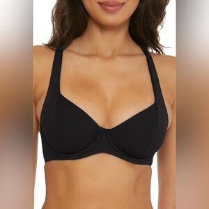 BECCA Black Modern Edge Underwire Bikini Top with Adjustable Tie Back